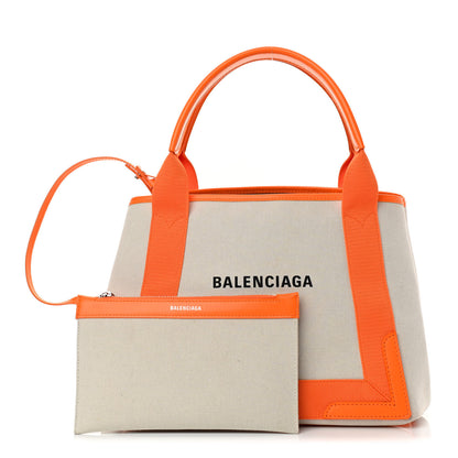Balenciaga Cotton Canvas Calfskin S Navy Cabas Orange 1 of 14
