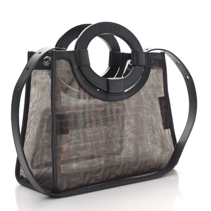 Fendi Mesh Vitello Century Cuoio FF 1974 Small Runaway Shopper Tote Marrone Black Ebano 3 of 8