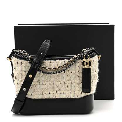 Chanel Tweed Calfskin Quilted Small Gabrielle Hobo Ivory Black 12 of 12
