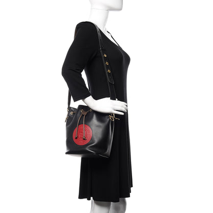 Fendi Vitello Century Matte F is Fendi Stamp Patch Bi-Color Grande Mon Tresor Bucket Bag Black Maya Fragola 2 of 11