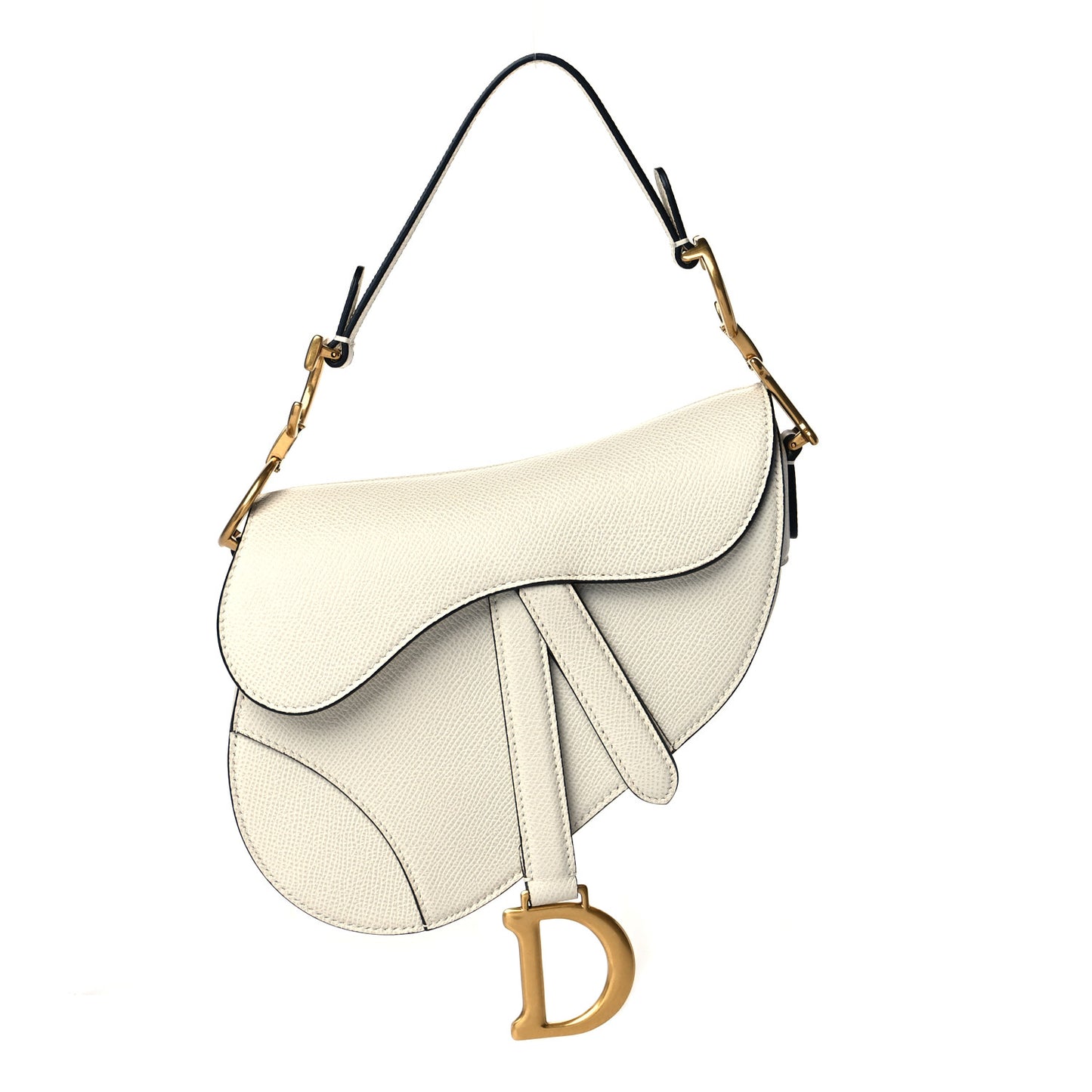 Grained Calfskin Mini Saddle Bag White