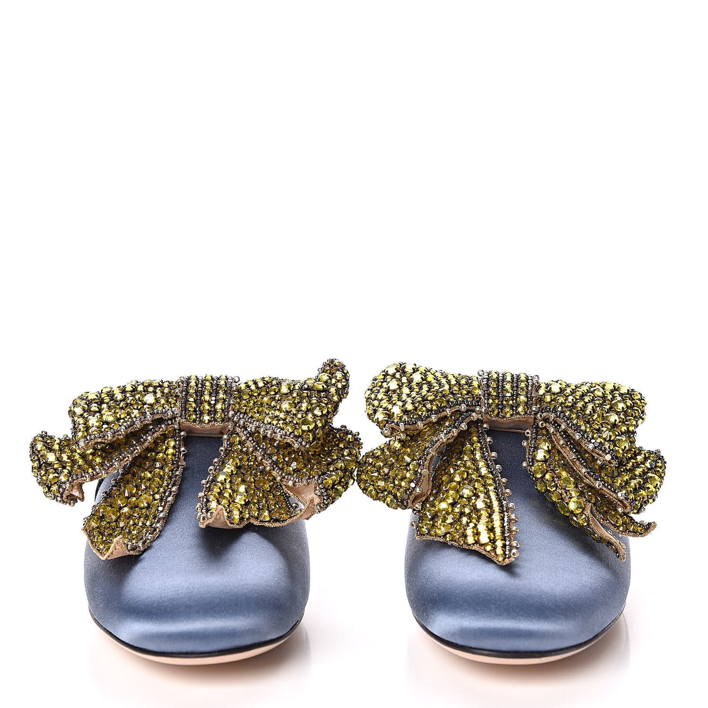 Silk Satin Crystal Embellished Bow Mules 38.5 Carta Zucchero