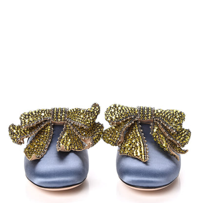 Gucci Silk Satin Crystal Embellished Bow Mules 38.5 Carta Zucchero 2 of 10