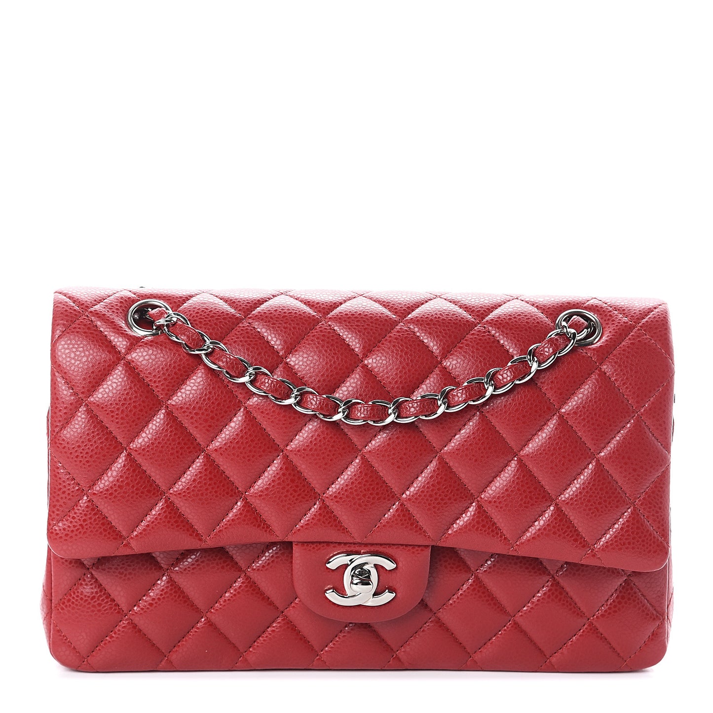 Caviar Quilted Medium Double Flap Red