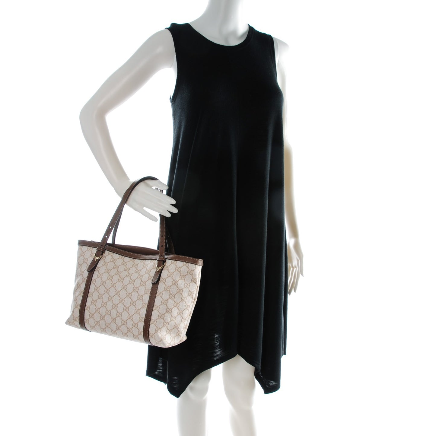 GG Supreme Monogram Calfskin Small Nice Tote New Mystic White Beige Brown