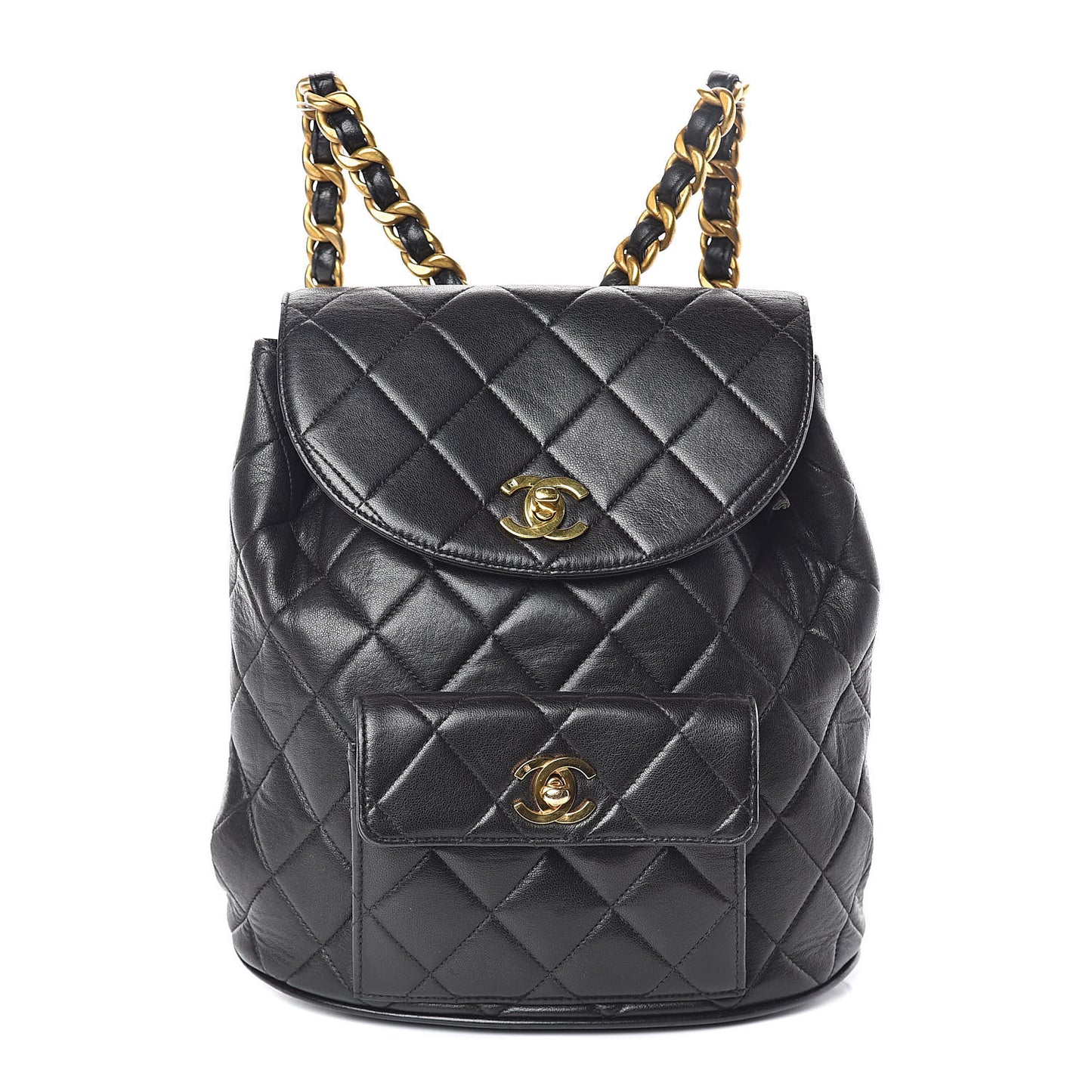 Lambskin Quilted Drawstring Backpack Black