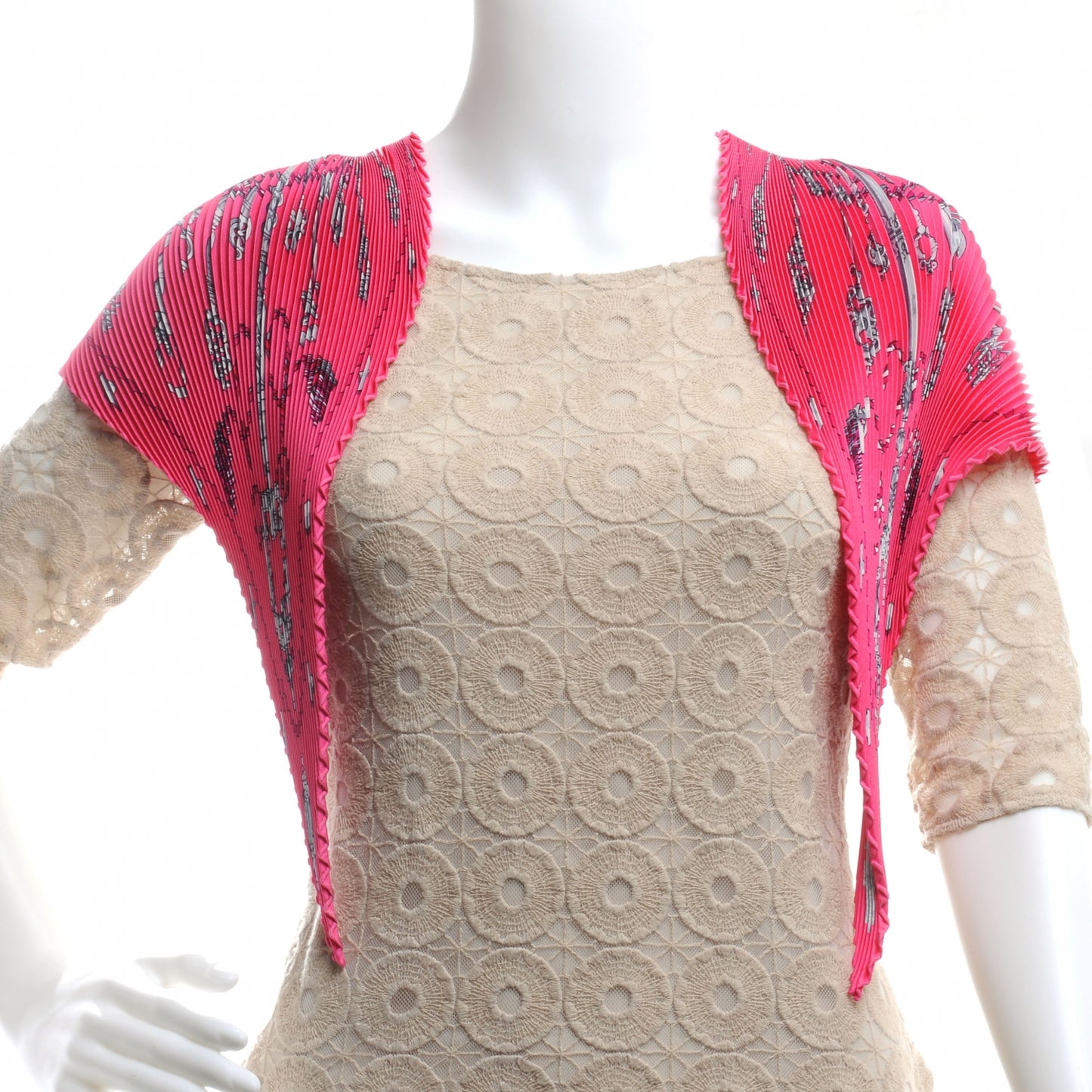 Silk Plisse Keys Les Cles Scarf 90 Rose Vif Fuchsia Gris