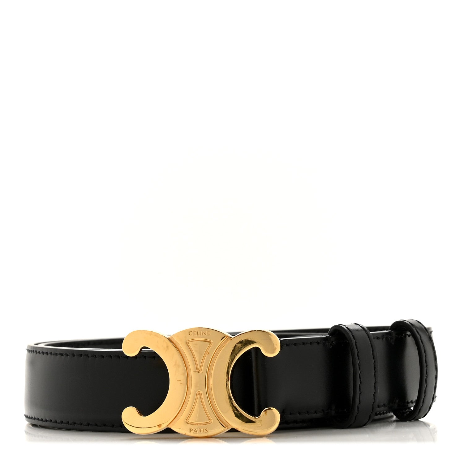 Celine Taurillon Calfskin Medium 25mm Triomphe Belt 80 32 Black 1 of 8