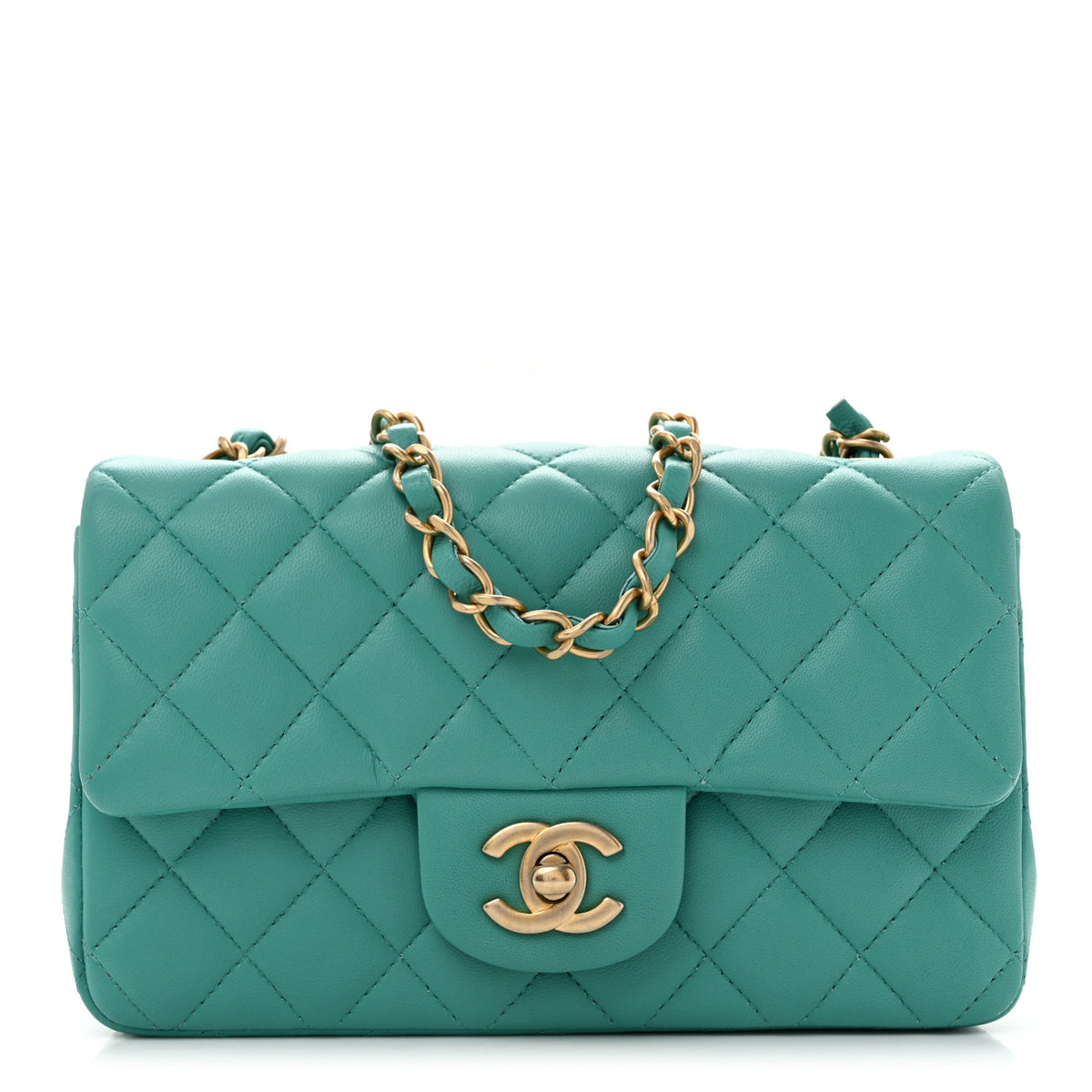 Lambskin Quilted Mini Rectangular Flap Turquoise