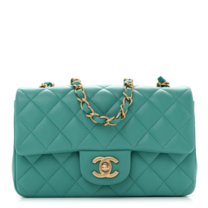 Chanel Lambskin Quilted Mini Rectangular Flap Turquoise 1 of 13