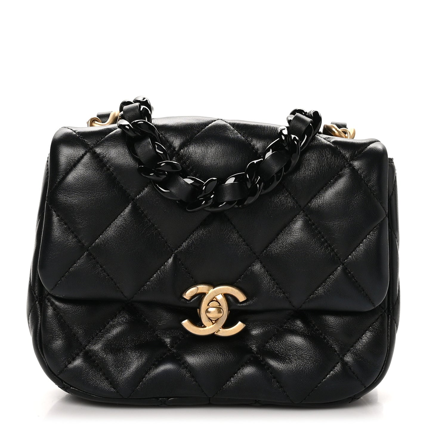 Lambskin Quilted Mini Lacquered Chain Flap Black