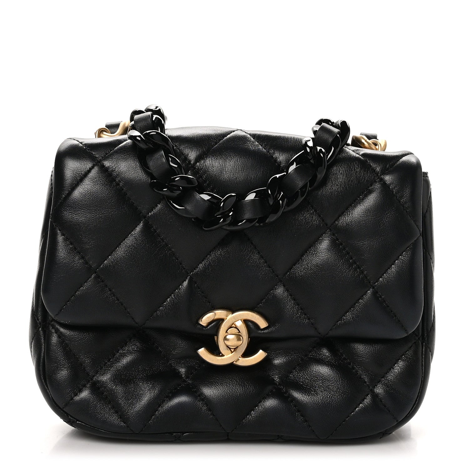 Chanel Lambskin Quilted Mini Lacquered Chain Flap Black 1 of 11