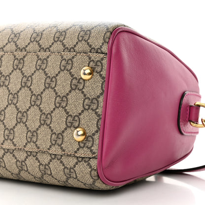 Gucci GG Supreme Monogram Moon Calfskin Small Boston Beige Ebony Hibiscus Red New Rosette 10 of 20