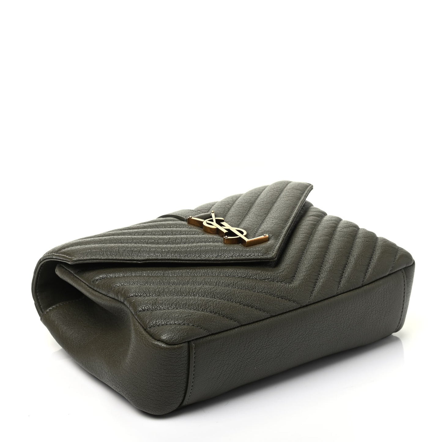 Sheepskin Matelasse Chevron Monogram Medium College Bag Military Green