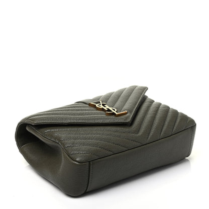 Saint Laurent Sheepskin Matelasse Chevron Monogram Medium College Bag Military Green 4 of 10