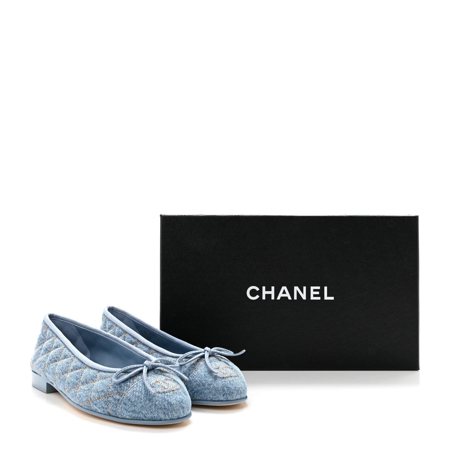 Denim Quilted CC Cap Toe Ballerina Flats 36 Light Blue