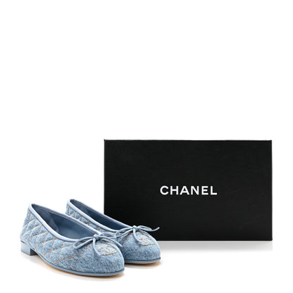 Chanel Denim Quilted CC Cap Toe Ballerina Flats 36 Light Blue 10 of 10