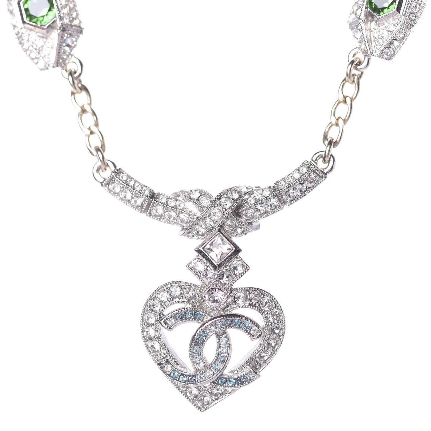 Crystal Heart Eye CC Pendant Necklace Gold Silver
