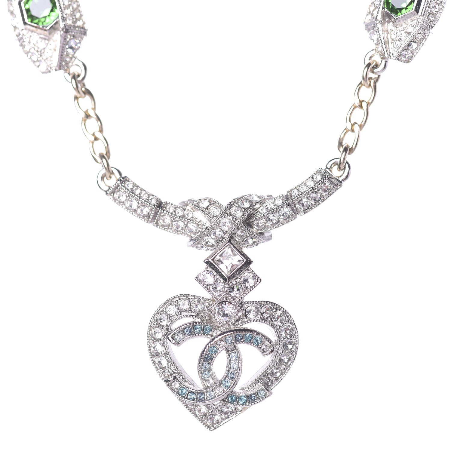 Chanel Crystal Heart Eye CC Pendant Necklace Gold Silver 4 of 8