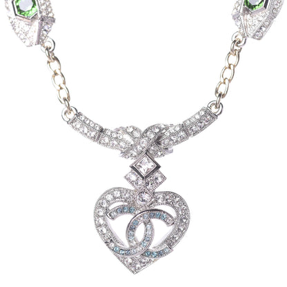 Chanel Crystal Heart Eye CC Pendant Necklace Gold Silver 4 of 8