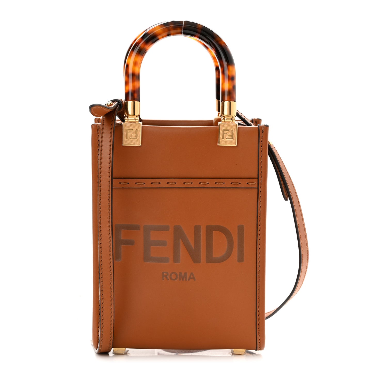 Vitello King Plexiglass Logo Embossed Mini Fendi Sunshine Shopper Tote Cuoio