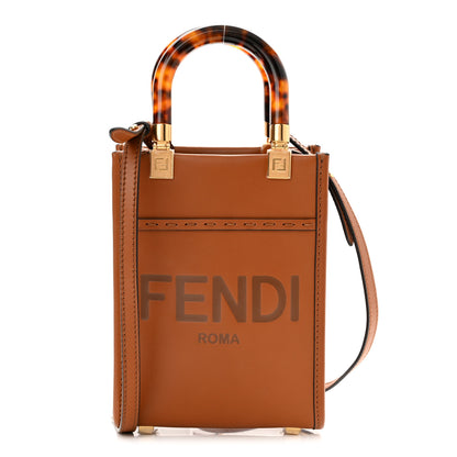 Fendi Vitello King Plexiglass Logo Embossed Mini Fendi Sunshine Shopper Tote Cuoio 1 of 10
