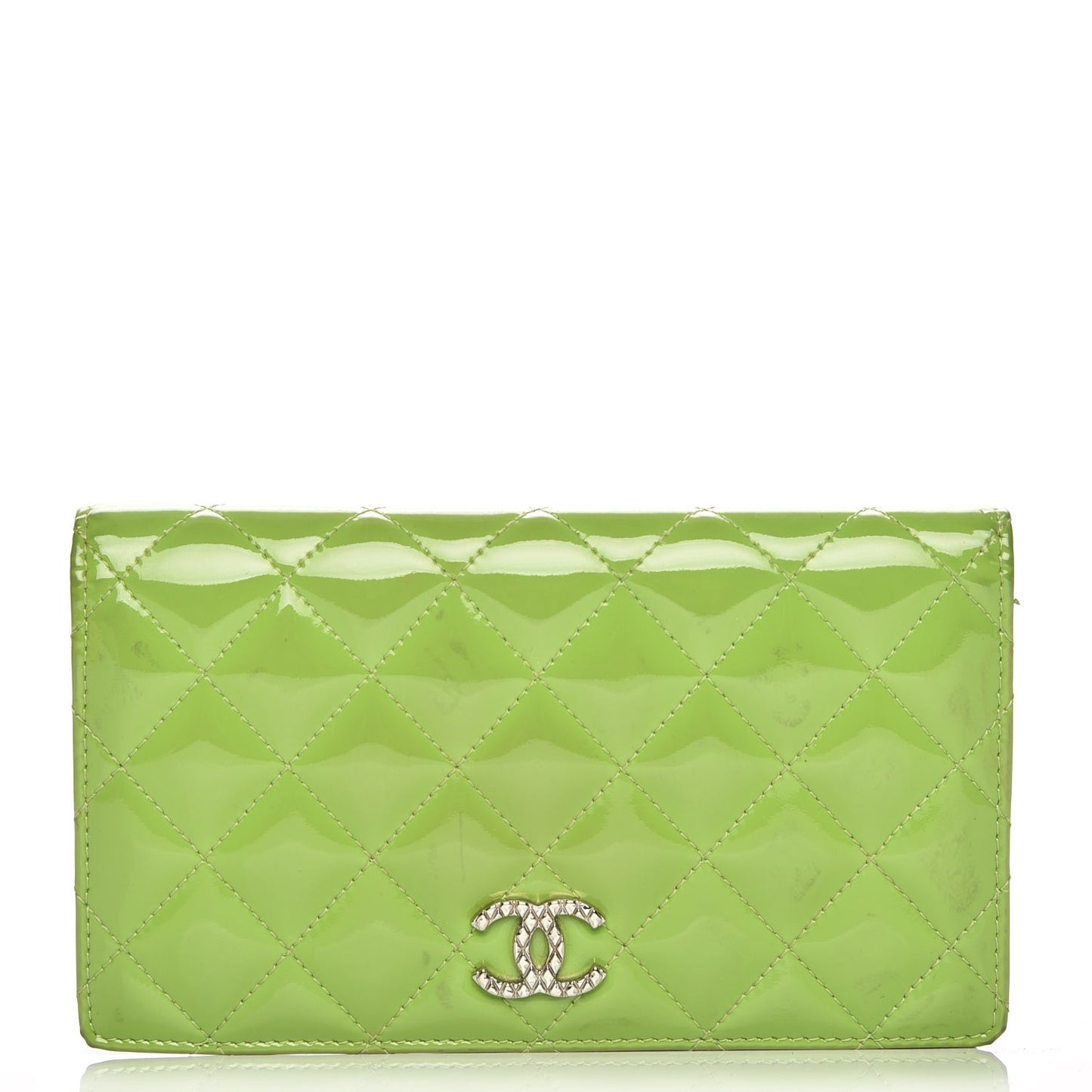 Patent Quilted Brilliant Yen Wallet Green
