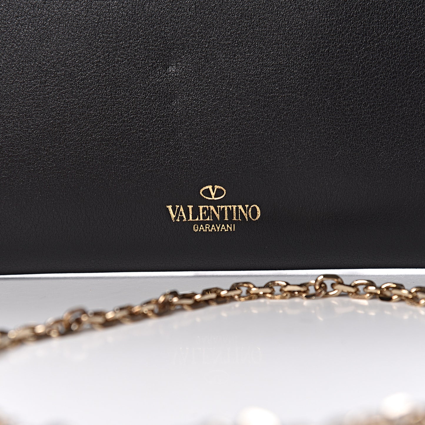 Vitello Small Rockstud Flap Wallet on Chain Black