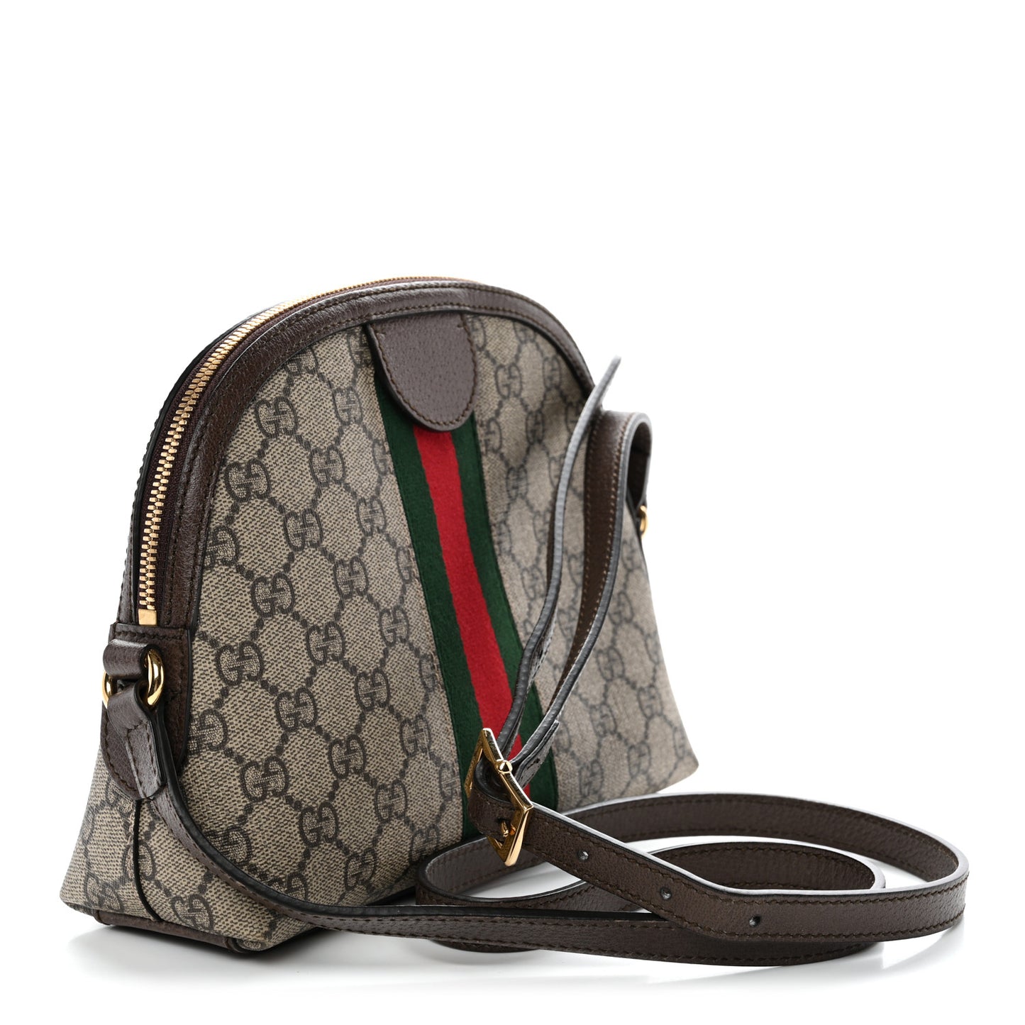 GG Supreme Monogram Textured Dollar Calfskin Web Small Ophidia Dome Shoulder Bag Beige Ebony New Acero