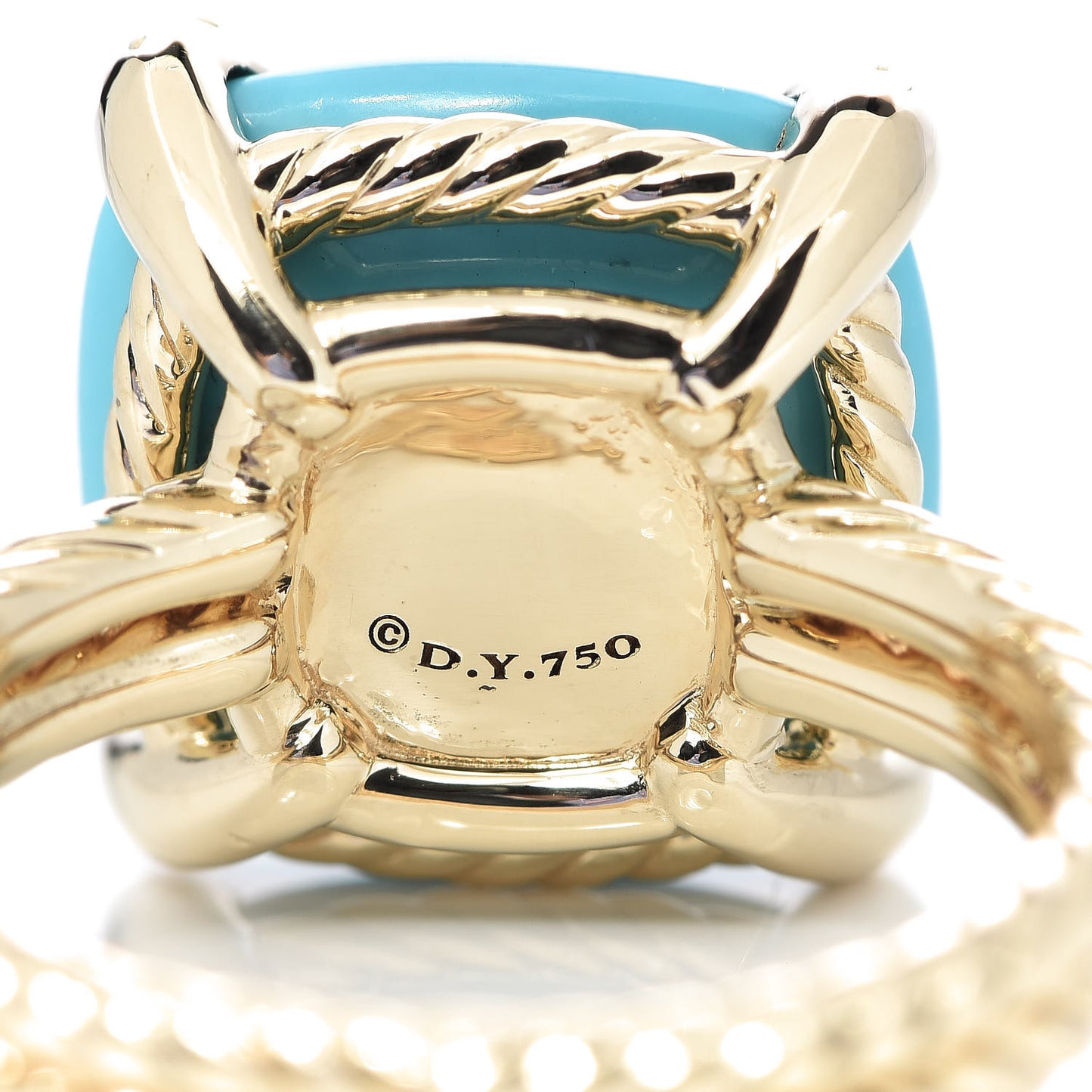 18K Yellow Gold Diamond Turquoise 14mm Chatelaine Ring 54 7