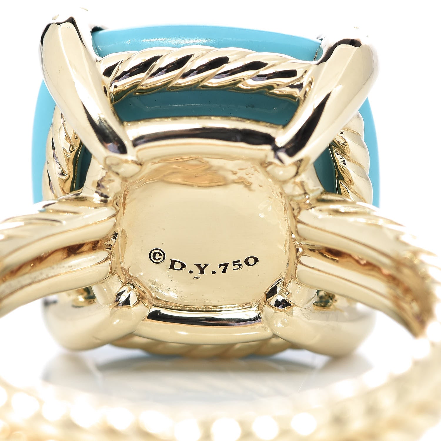 David Yurman 18K Yellow Gold Diamond Turquoise 14mm Chatelaine Ring 54 7 5 of 7