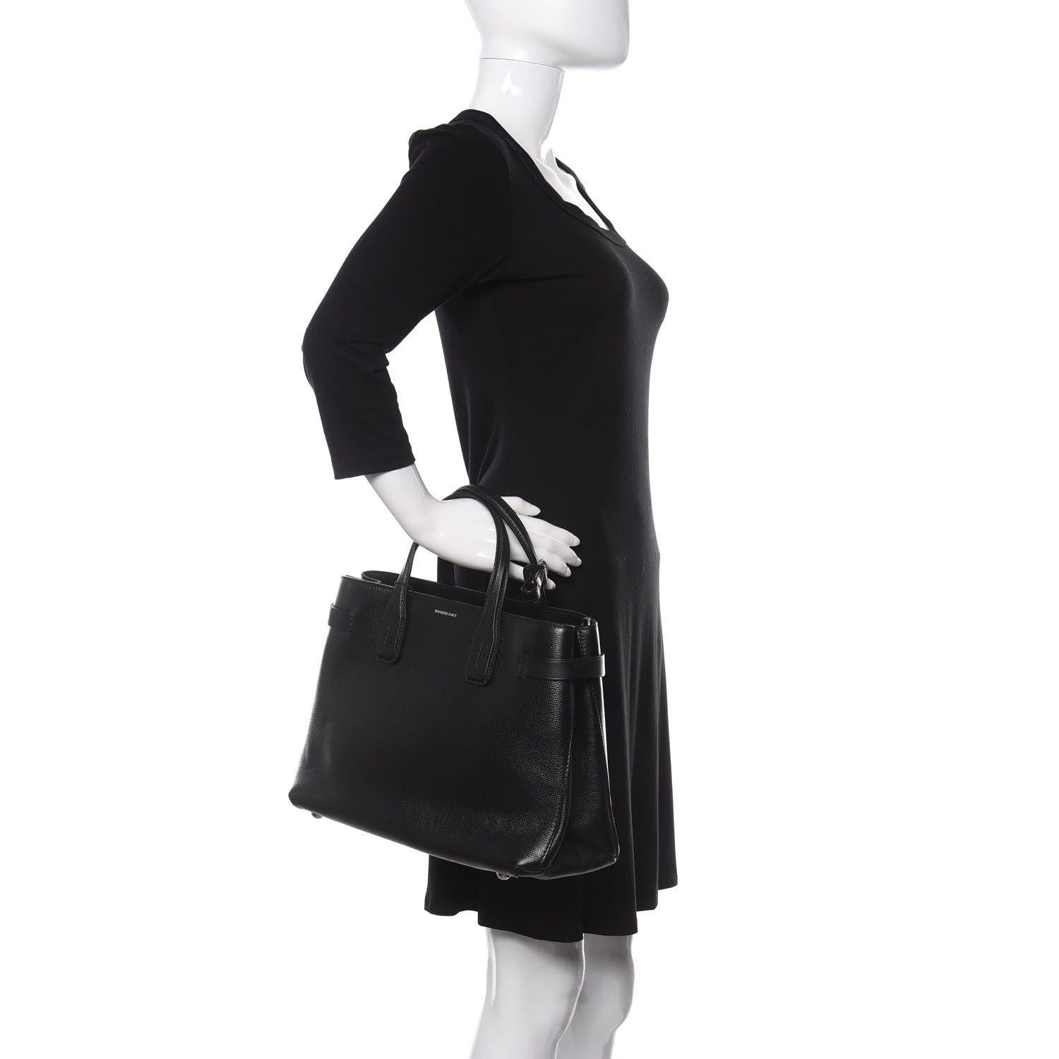 Burberry Derby Calfskin House Check Medium Banner Tote Black 2 of 11