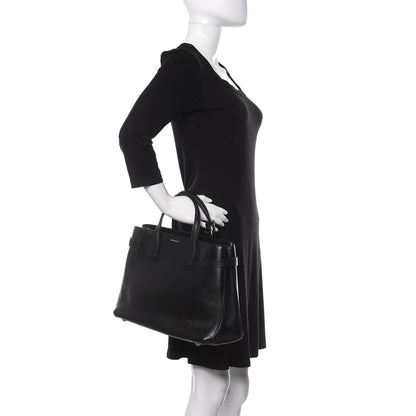 Burberry Derby Calfskin House Check Medium Banner Tote Black 2 of 11