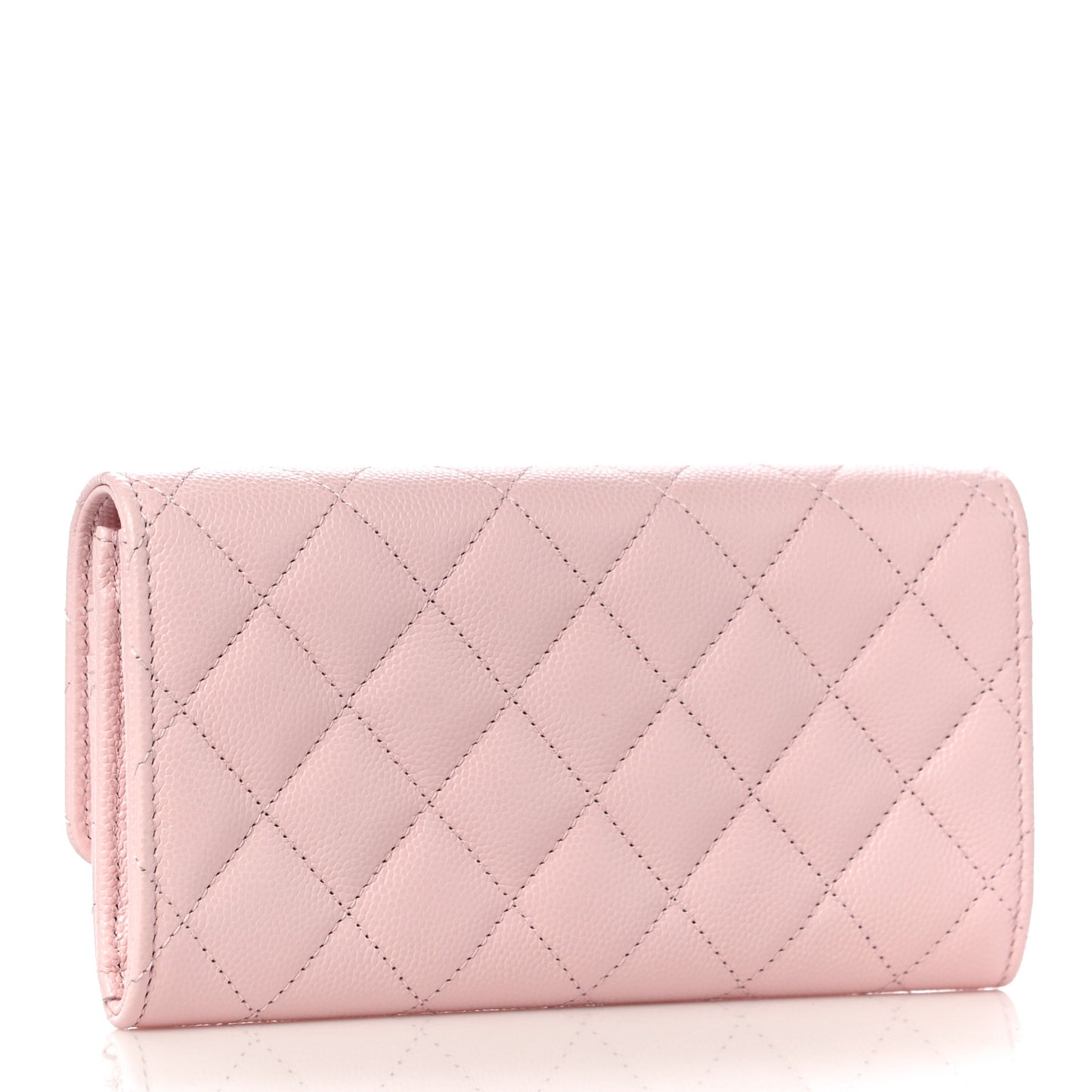 Caviar Quilted Crystal CC Large Gusset Flap Wallet Pink