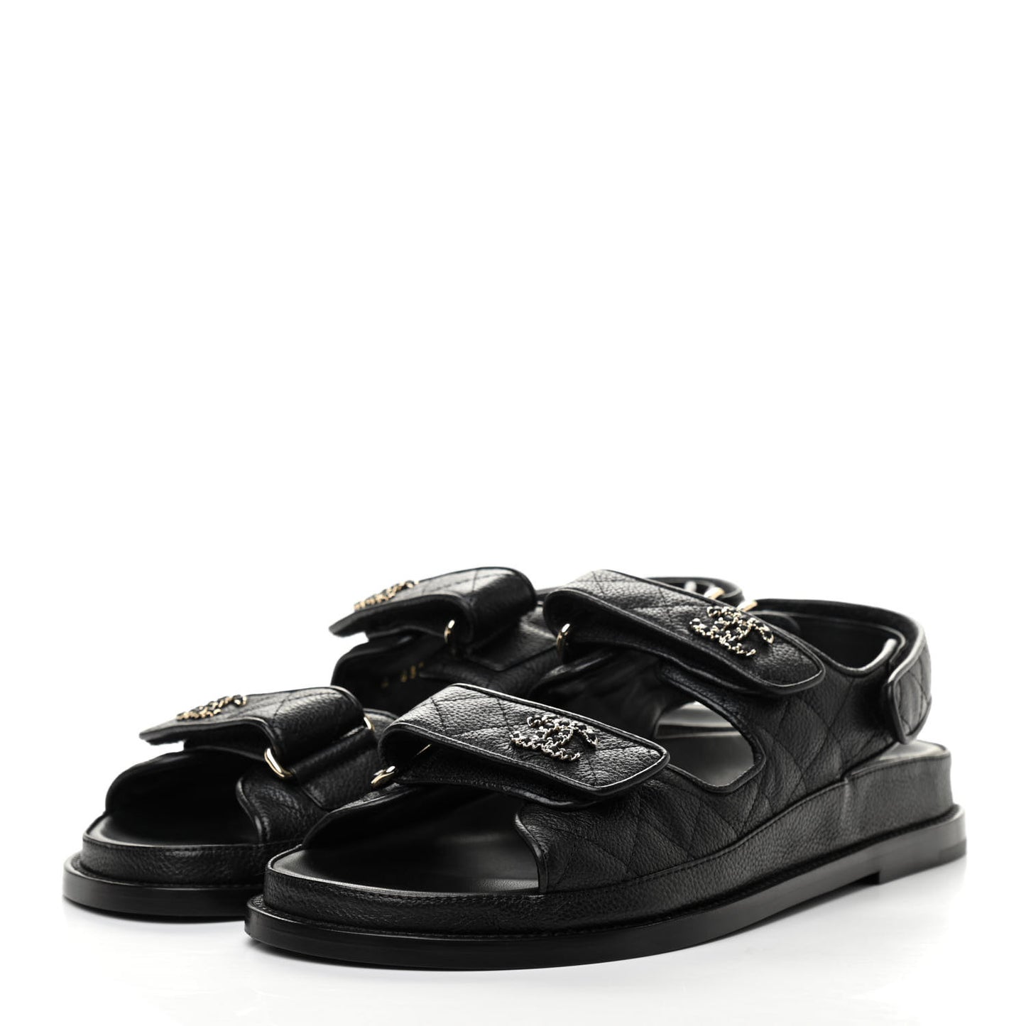 Grained Calfskin Velcro Dad Sandals 38.5 Black