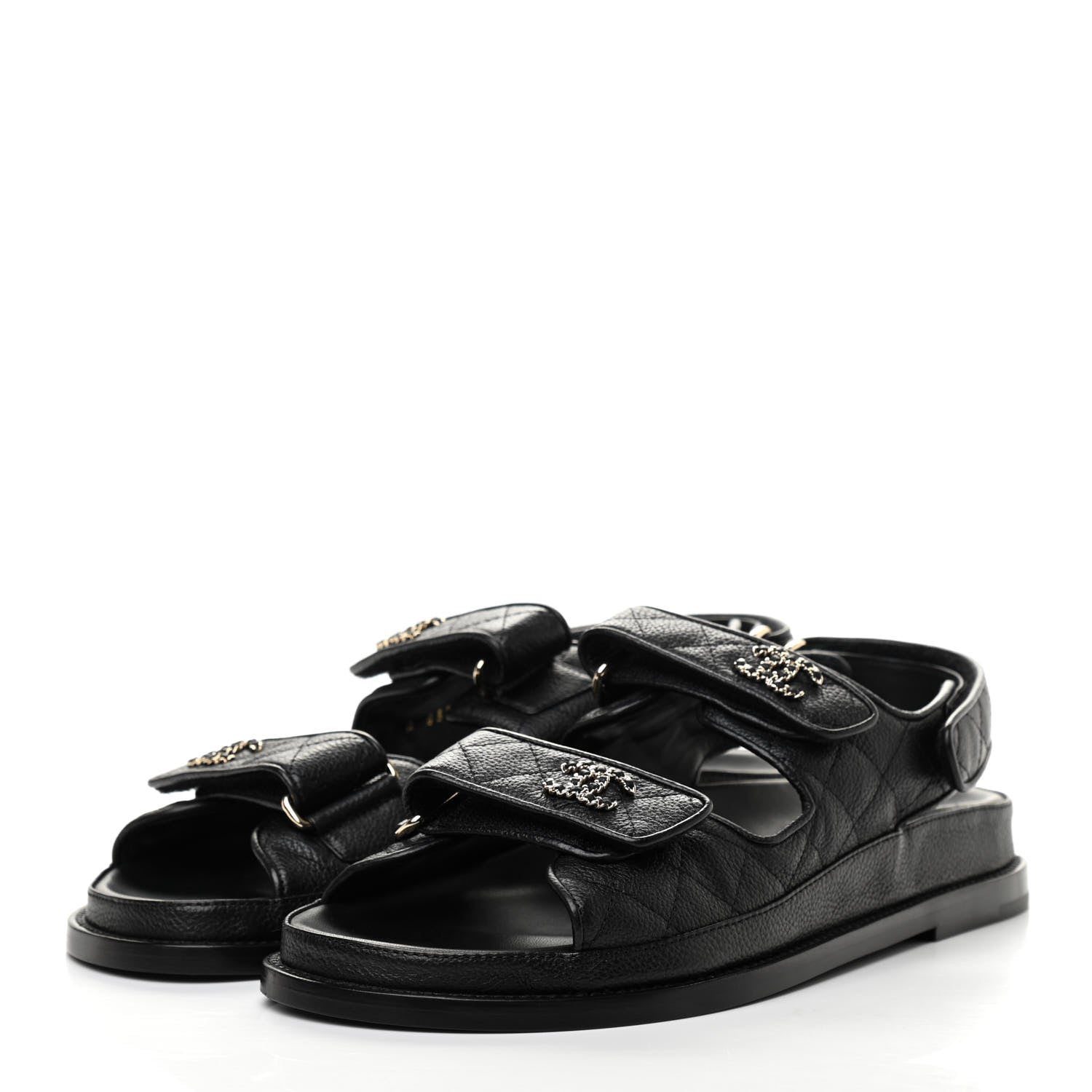 Chanel Grained Calfskin Velcro Dad Sandals 38.5 Black 3 of 7