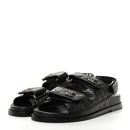 Chanel Grained Calfskin Velcro Dad Sandals 38.5 Black 3 of 7