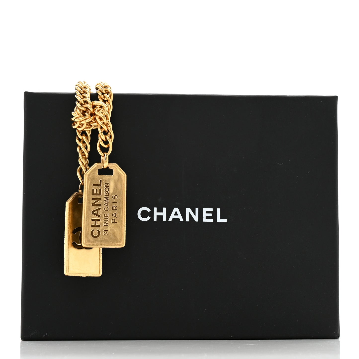 Metal ID Dog Tag Charm Necklace Gold