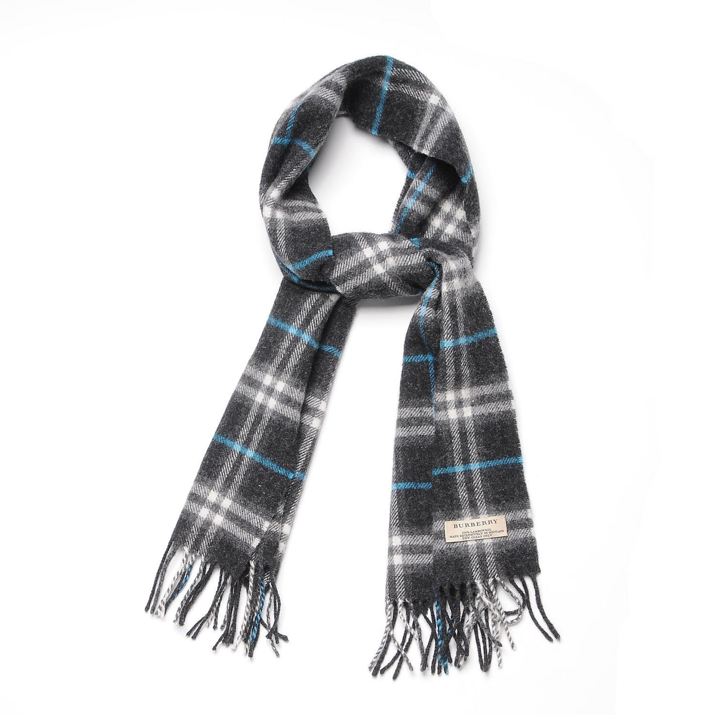Lambswool Check Fringe Scarf Grey