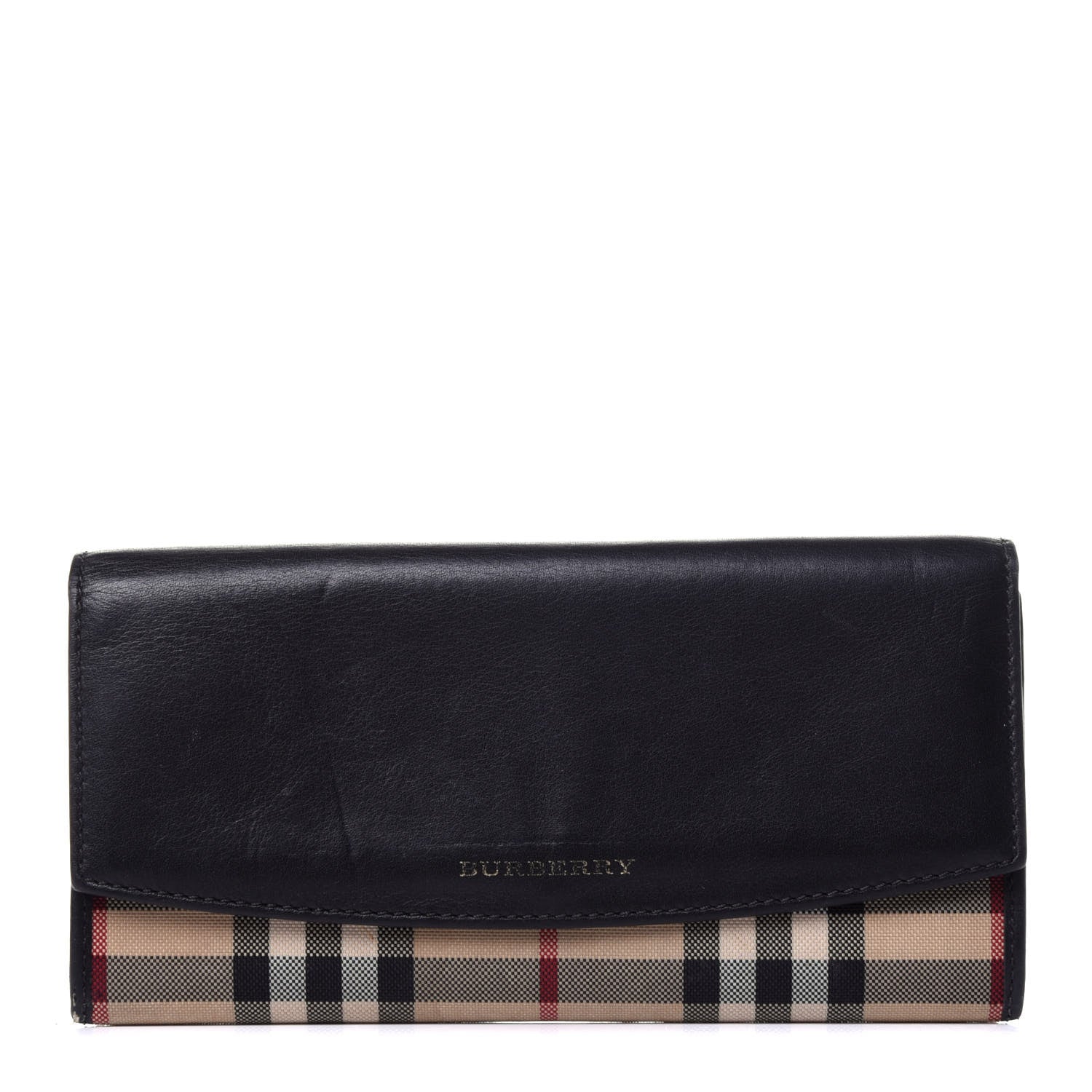 Burberry Calfskin Horseferry Check Porter Continental Wallet Black 1 of 12
