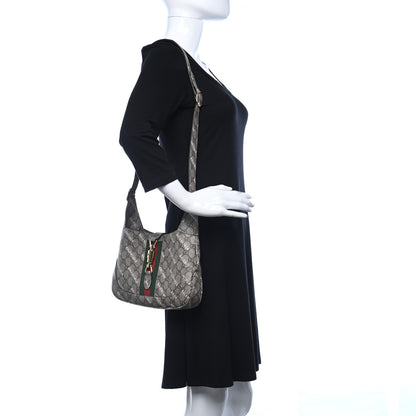 Gucci X BALENCIAGA GG Supreme Monogram Striped Logo Print Web Small Jackie 1961 Hobo Beige Ebony Mystic White 2 of 9