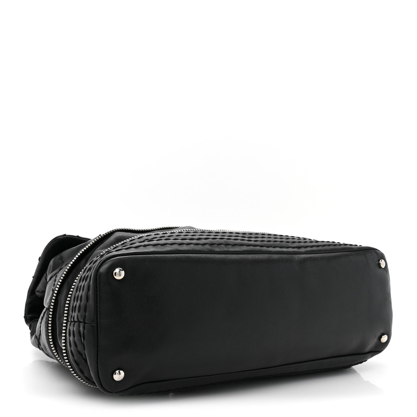 Calfskin Stitched Large Expandable Flap Bag Black