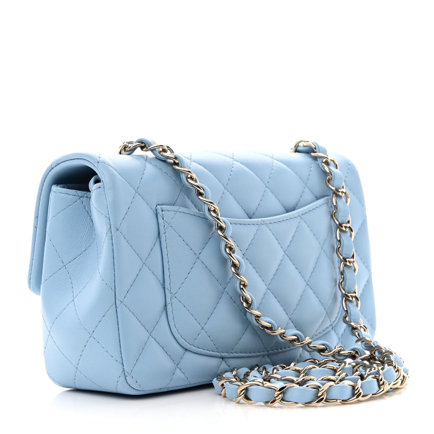 Lambskin Quilted Mini Rectangular Flap Light Blue
