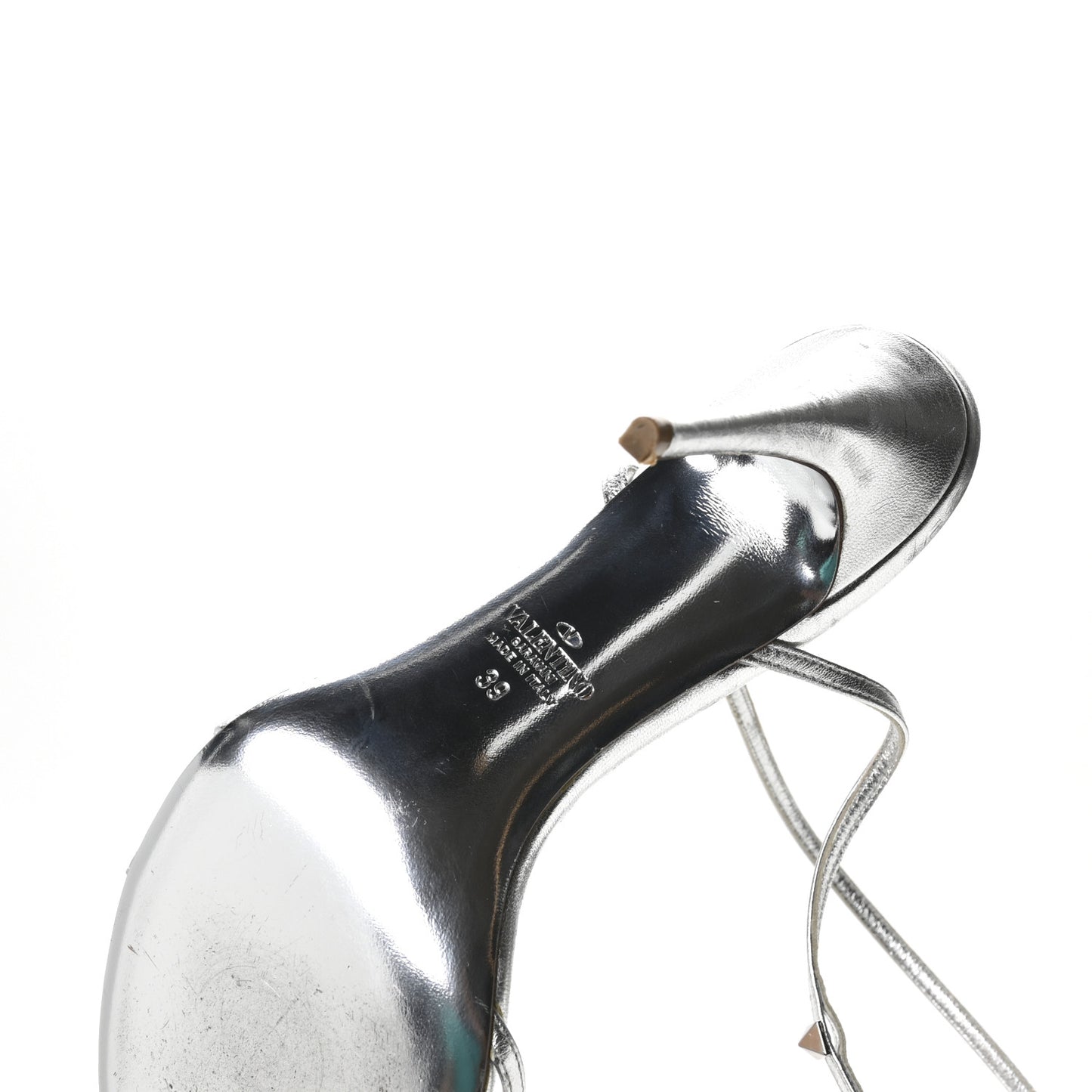 Metallic Calfskin Strappy Ankle Strap Sandals 39 Silver