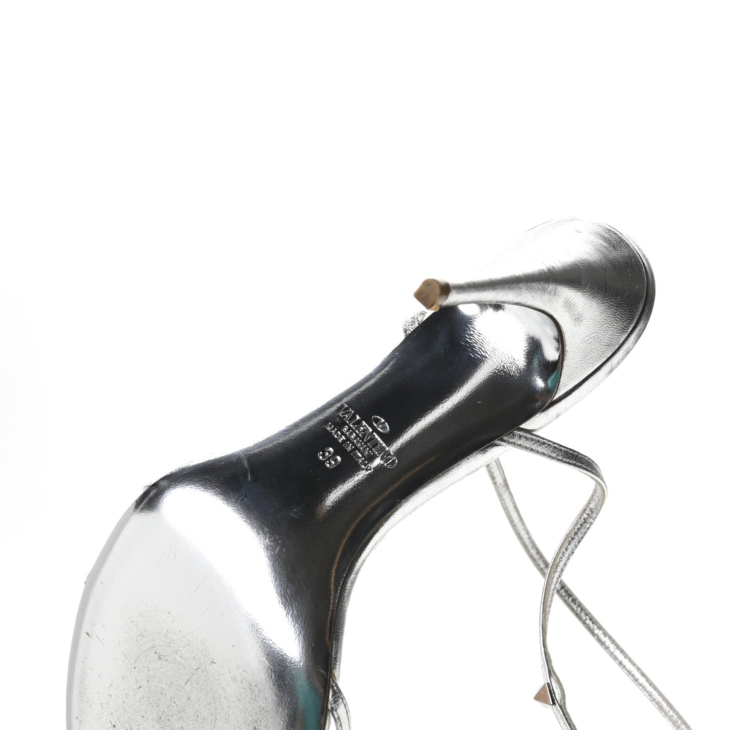 Valentino Garavani Metallic Calfskin Strappy Ankle Strap Sandals 39 Silver 7 of 9
