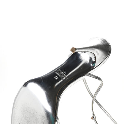 Valentino Garavani Metallic Calfskin Strappy Ankle Strap Sandals 39 Silver 7 of 9