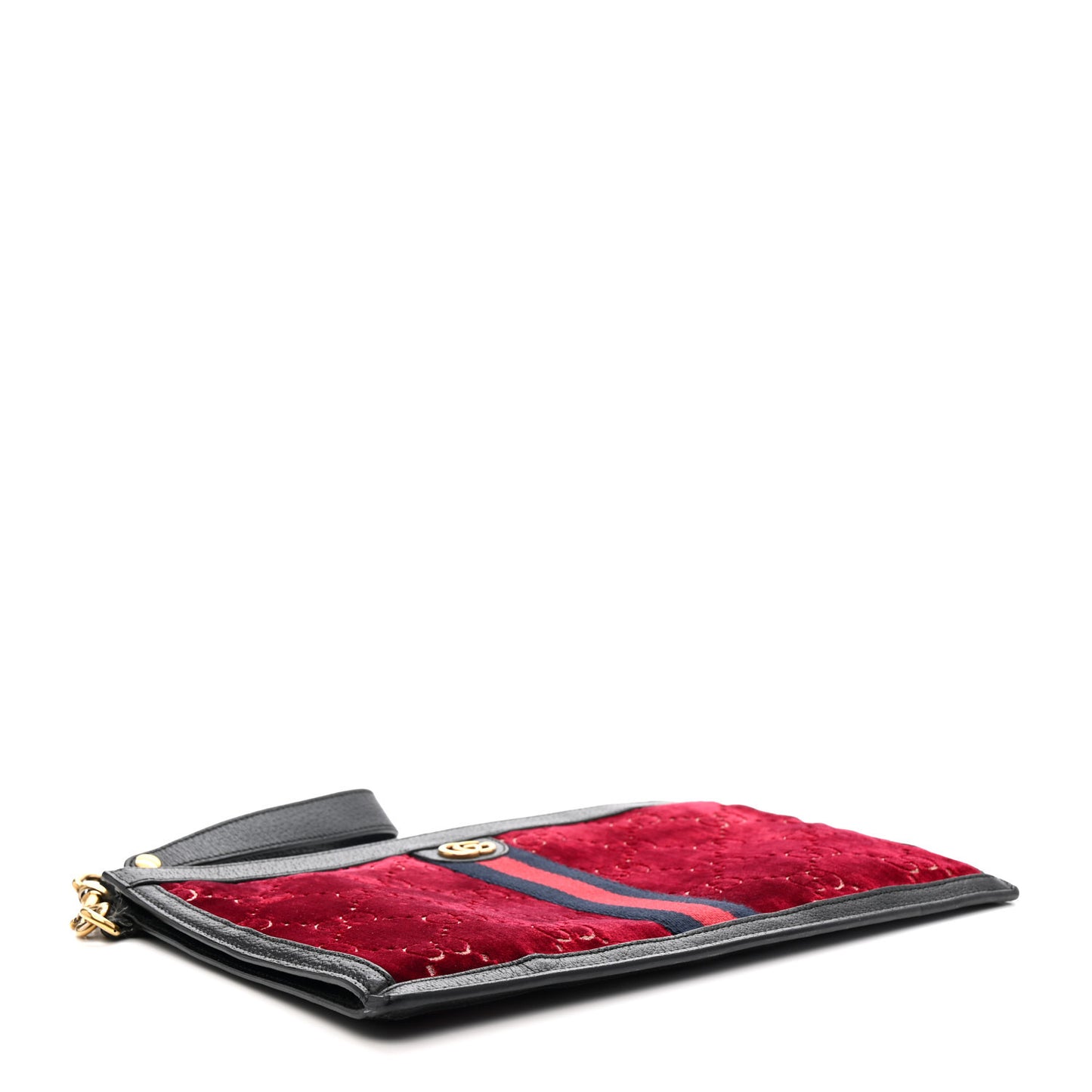 Velvet GG Monogram Textured Calfskin Web Ophidia Wristlet Red Cipria Black