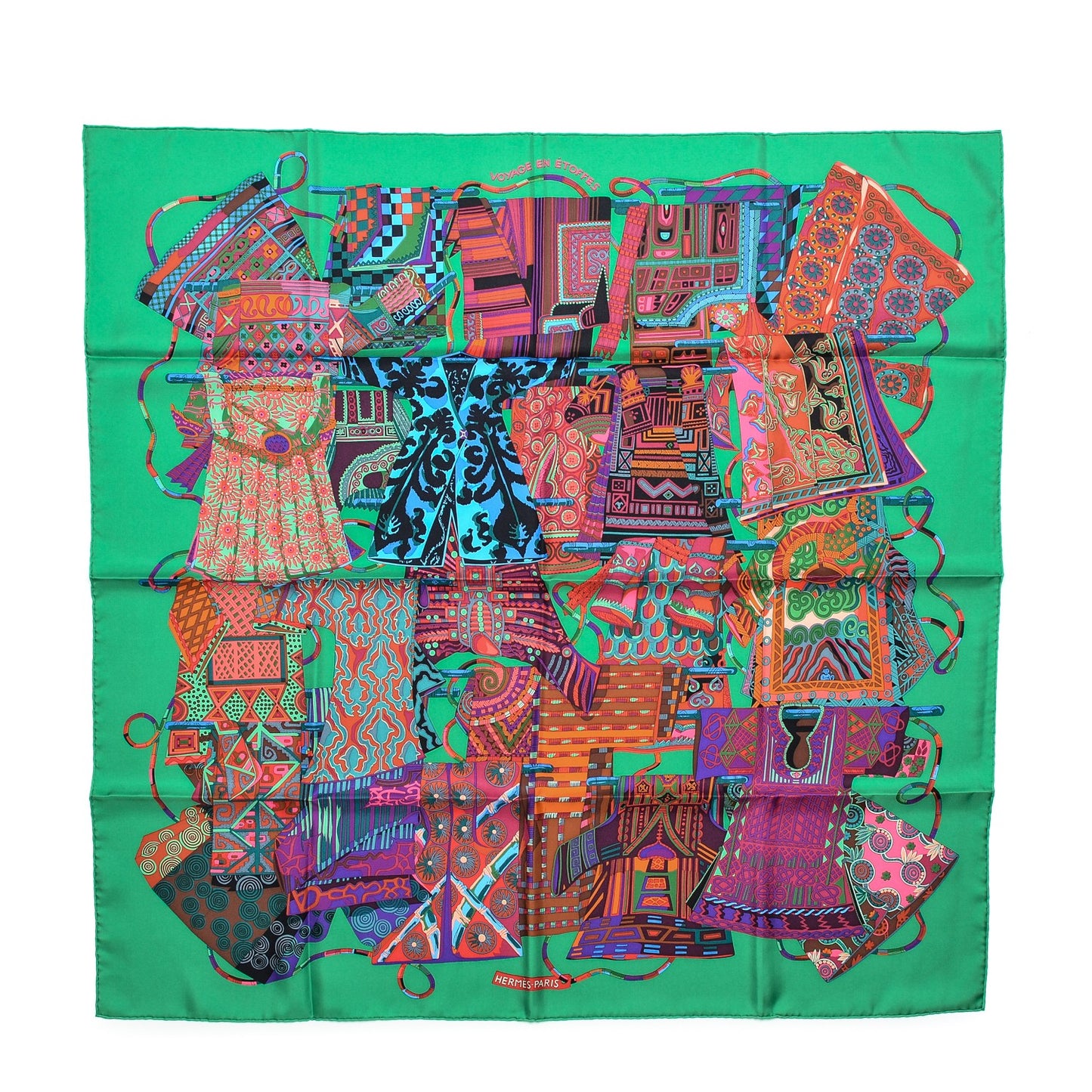 Silk Voyage En Etoffes Scarf 90 Emeraude Violet Rouge