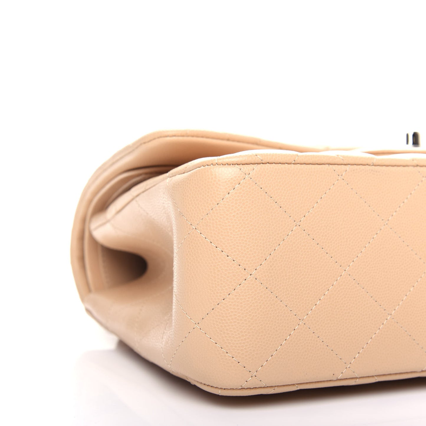 Caviar Quilted Jumbo Double Flap Light Beige