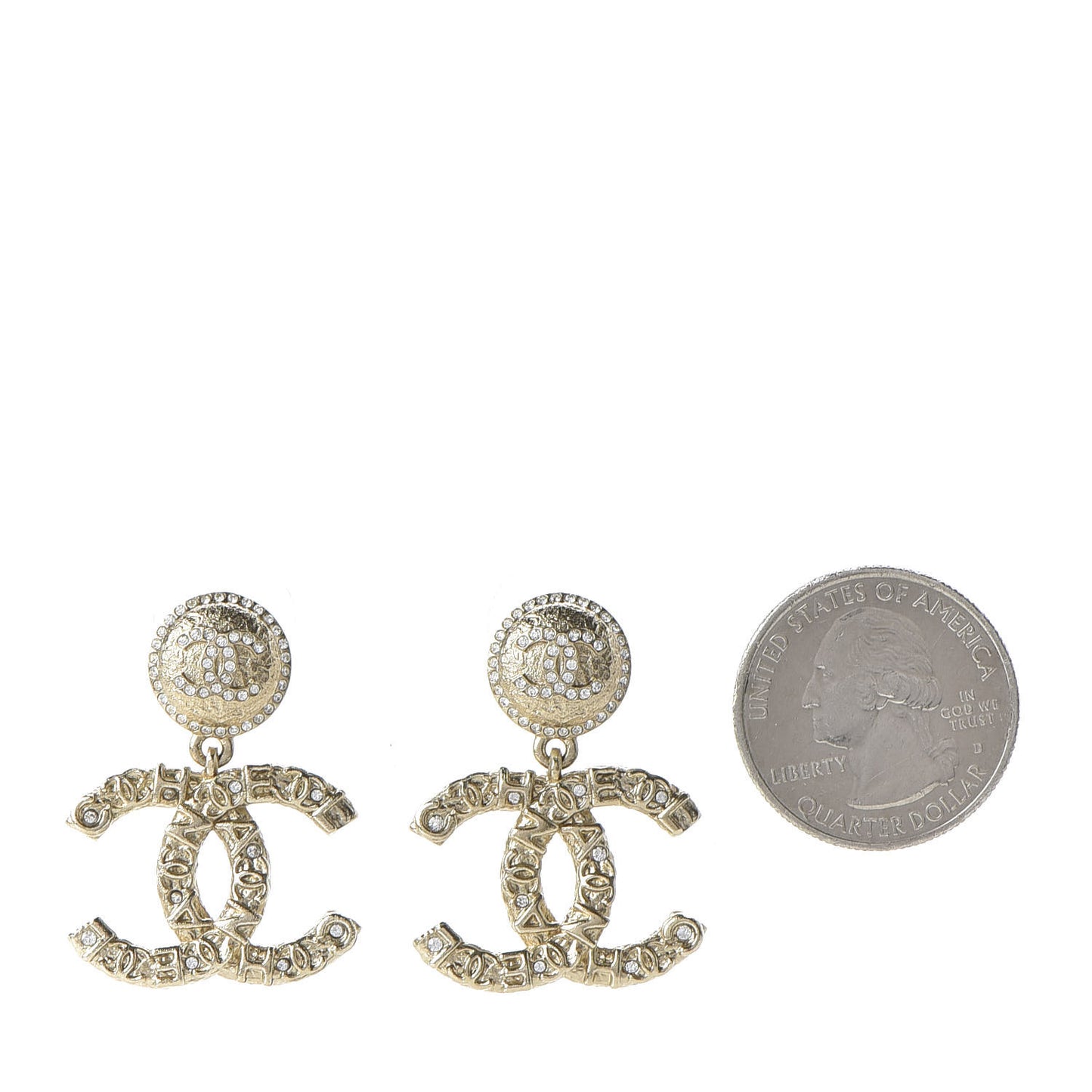 Crystal CC Drop Logo Earrings Gold